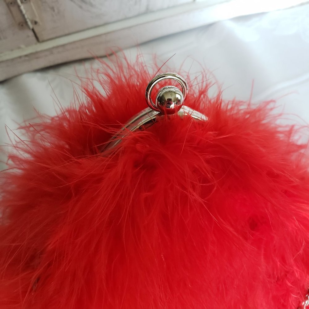 XCITE Red Satin & Feathers Special Occasion Purse - Picture 9 of 12